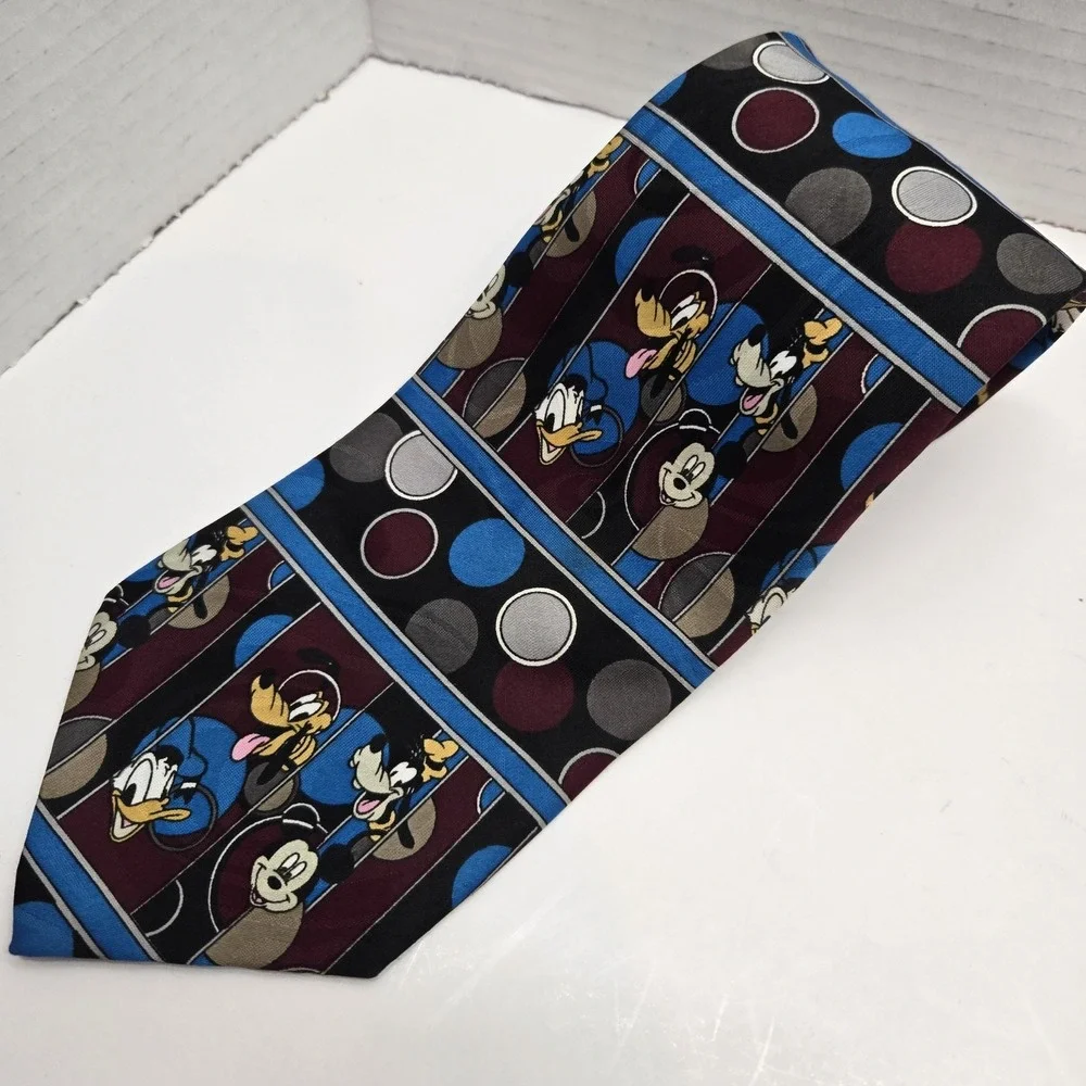 VTG Disney Mickey Unlimited‎ Neck Tie by Balancine Mickey Mouse & Goofy Striped